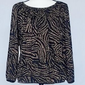 Michael Kors Women's Embroidered Loose Shirt Balloon Sleeve Blouse Black Small